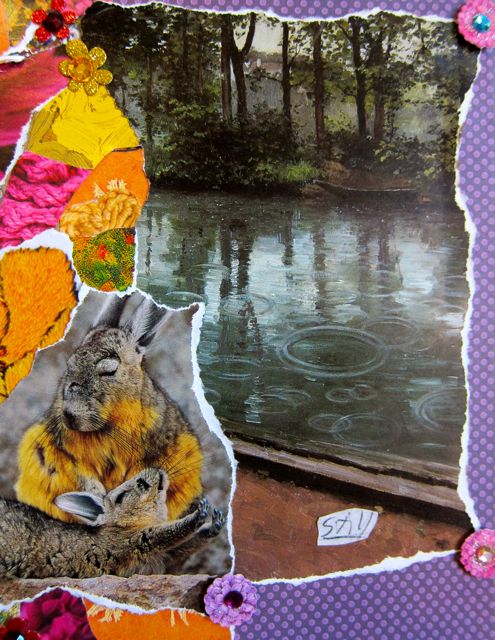 Chinchillas and a Still Pool, Collage by Catherine Raine, 2013
